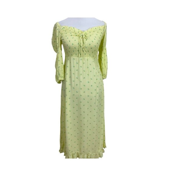 Revolve Faithfull The Brand Nora Midi Dress Bisset Floral L NWT Yellow Smocked - Picture 1 of 12